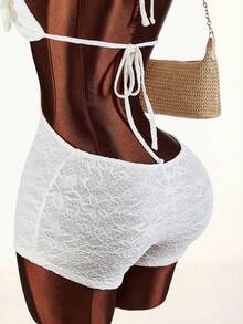 Amplova Bộ jumpsuit nữ ren hoa khoét eo gợi cảm - Màu be - Xem 7