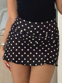 IamThia 女式波点褶皱A字迷你裙，夏季 - 黑色 - 查看 5