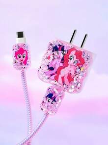 My Little Pony X SHEIN 3 件装数据线保护套，适用于 充电器，樱桃印花图案，充电器保护套（不含数据线） - 粉色 - 查看 2