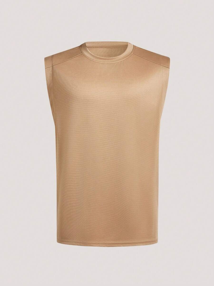 Driftmere Men Summer Sports & Casual Simple Solid Color Round Neck Tank Top Gym - Camel - View 1