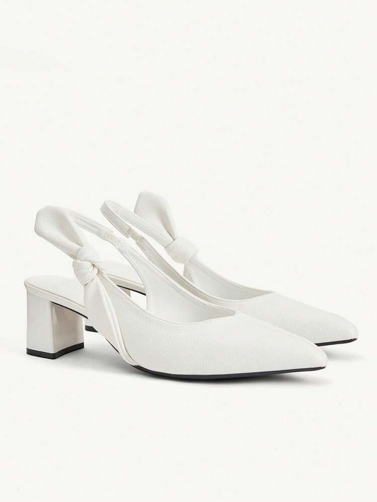 CUCCOO CHICEST Spring And Autumn New Products White Bow Leather Pointed Slingback Thick Heel Fashion French Simple And Generous Premium Versatile Women's High Heel Shoes