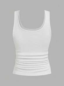 Slaydiva 2pcs Set Buttoned Crisscross Back Tank Tops With Pleats, Suitable For Women In Spring And Summer Back To School - Multicolor - View 4
