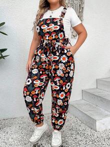 SHEIN Plus Size Women's Summer Bohemian Mushroom Print Jumpsuit - Multicolor - View 4