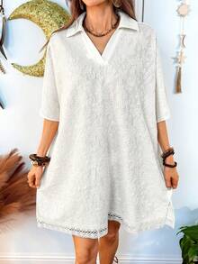 Hansera Đầm ngắn tay kiểu phương Tây thời trang dành cho nữ - Màu be - Xem 4