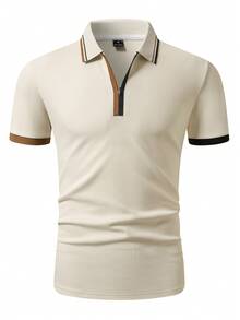 Manfinity Bizformal 男士翻领Polo衫，男士撞色领Polo衫，男士商务Polo衫，男士拉链Polo衫，适合日常外出、朋友聚会、通勤，是送给男友或丈夫的绝佳礼物 - 杏色 - 查看 8