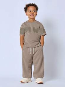 舒适的青少年圆领协调服装现代设计图案印花街头服饰青年时尚秋季风格 - 棕色 - 查看 1