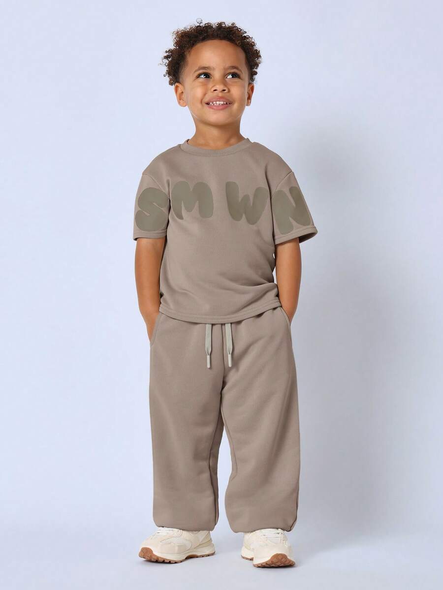 舒适的青少年圆领协调服装现代设计图案印花街头服饰青年时尚秋季风格 - 棕色 - 查看 1