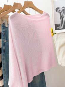 GlowEve Women's Casual Loose Vacation Style White Shawl Poncho Sweater, Suitable For Spring/Summer - Baby Pink - View 2