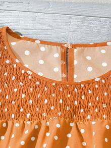 SHEIN LUNE Blusa casual de mujer talla grande con mangas de doble capa fruncida y estampado de lunares - Naranja - Ver 4