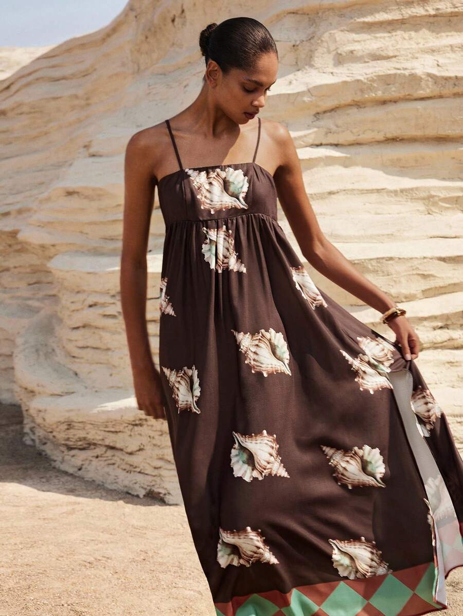 Maija 女士休闲贝壳印花吊带连衣裙，适合度假 - 彩色 - 查看 1