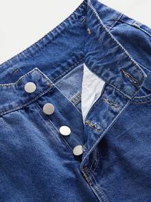 GlowEve Women's Casual Versatile Denim Shorts With Pockets And Button Closure - Blue - View 5