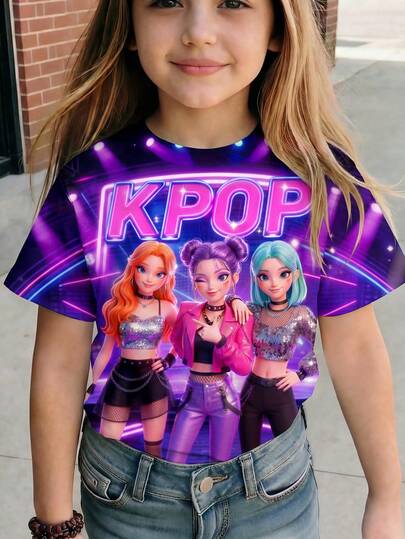 Áo thun ngắn tay cơ bản cho bé gái, màu tím nhạt