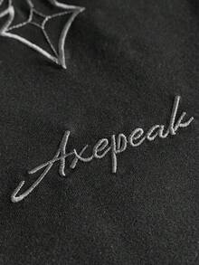 AXEPEAK Men's Letter Print Round Neck Casual Short Sleeve T-Shirt - Black - View 5