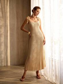 MOTF PREMIUM WOMEN'S SLIM FIT KNOT KNITTED DRESS, SPRING/SUMMER - Apricot - View 1