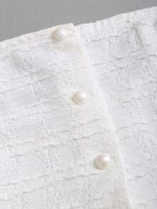 Sweetra Áo blazer nữ thanh lịch kiểu Pháp, không tay, màu trắng, dáng ôm, xẻ tà, chất liệu vải có họa tiết, thích hợp mặc thường ngày. - trắng - Xem 3