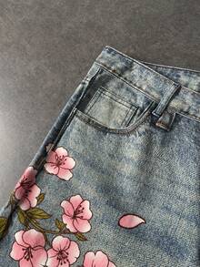 ROMWE MEN 男士花卉虎纹牛仔裤 - 藍色 - 查看 3