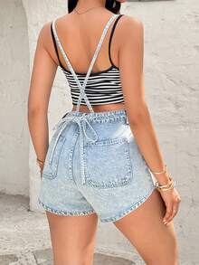 Rivivi 时尚休闲浅色水洗牛仔背带裤 - 淺色水洗藍 - 查看 1