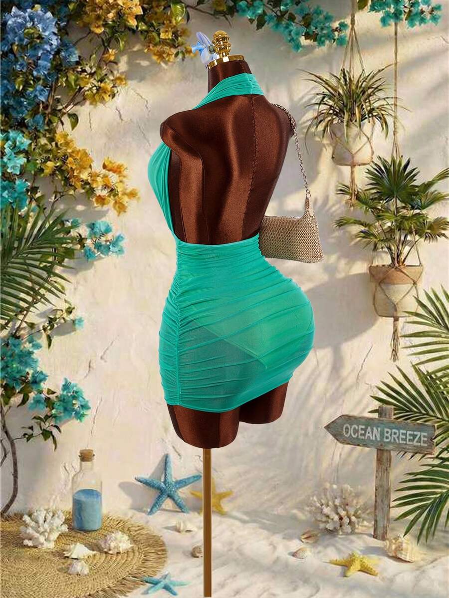 Amplova Rhinestone Embellished Backless Bodycon Sleeveless Party Dress - Blue - View 1
