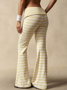VARSIVA Women's Striped Fold-Over Waist Flare Leg Sports Pants - Multicolor - View 7