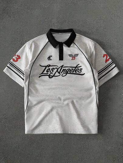 PAVTROS Men's Short Sleeve Contrast Color Casual Polo Shirt With Letter Print, Summer