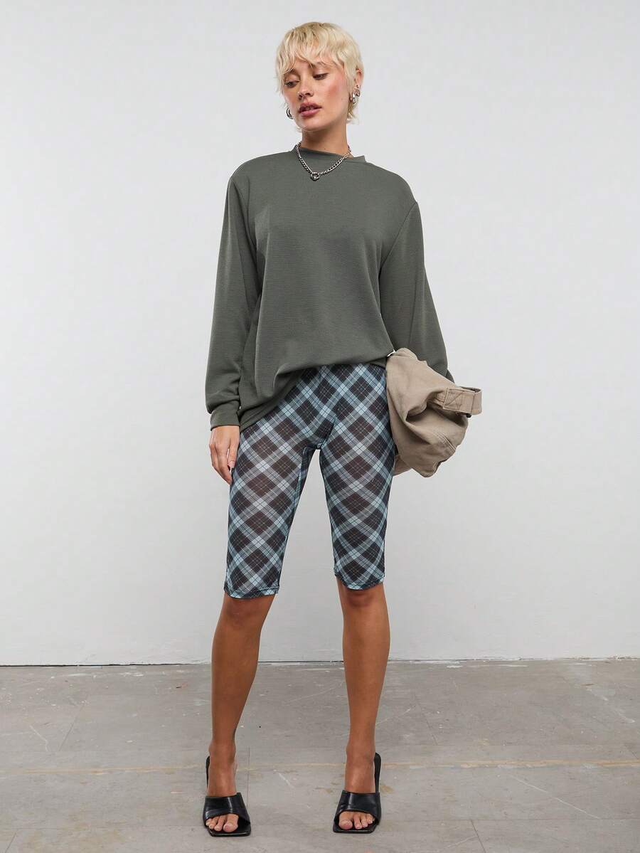 COUREZ Long Sleeve Waffle Textured Jersey T-Shirt /Y2K Long Sleeve Tops Going Out Tops Women Tops Winter Clothes For Women Green Top Cute Tops Summer Tops Summer Outfits - Dark Green - View 1