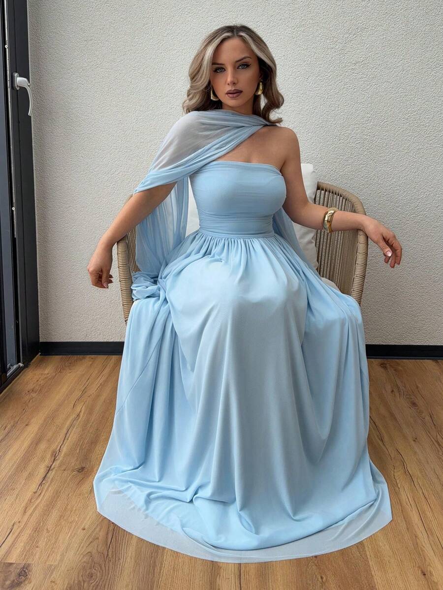 Jeta Ari Women's Elegant Party Solid Strapless Dress - Blue - View 1
