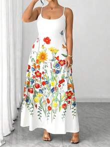 Elenzga Plus Size Women's Elegant Ditsy Floral White Summer Dress,Tropical Holiday Sun Dress For Bachelorette Party,Tea Party,Weddings&Picnic Spring Outfit - White - View 3