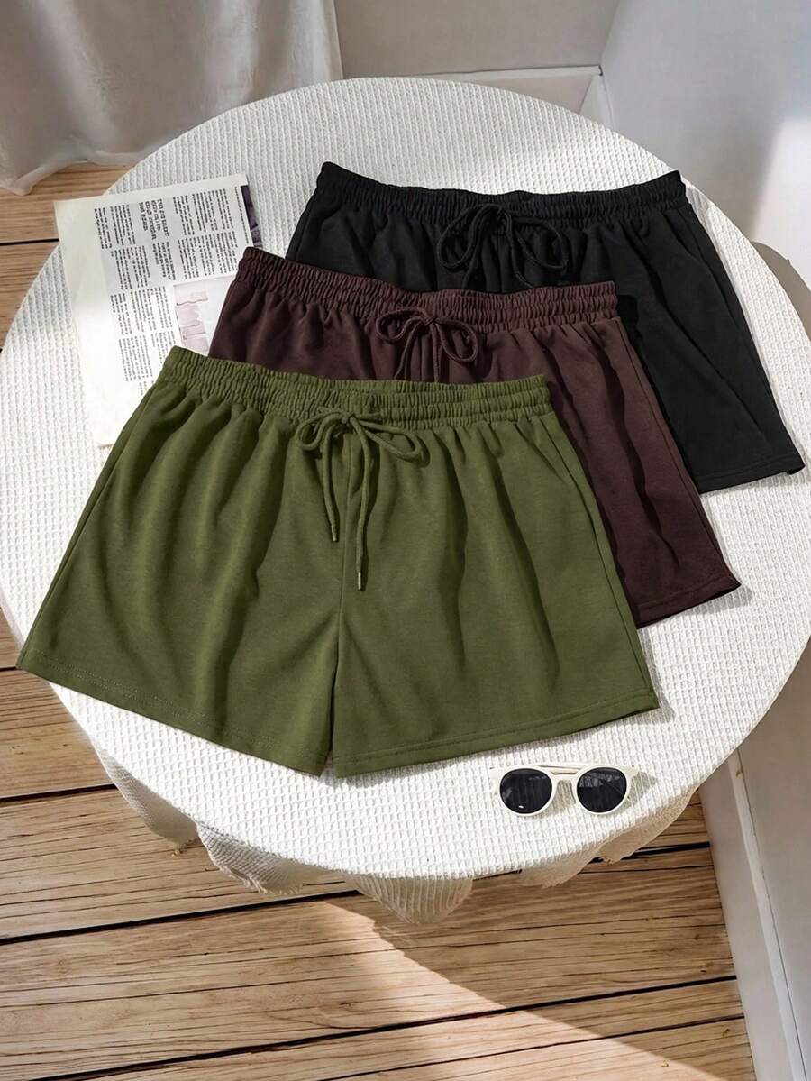 SHEIN EZwear Plus Size Women's Solid Color Drawstring Waist Loose Casual Shorts - Multicolor - View 1