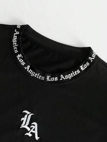 Claim Dot Áo thun nam tay ngắn thêu chữ và in họa tiết, kiểu dáng thường ngày, thích hợp cho mùa hè. - màu đen - Xem 4