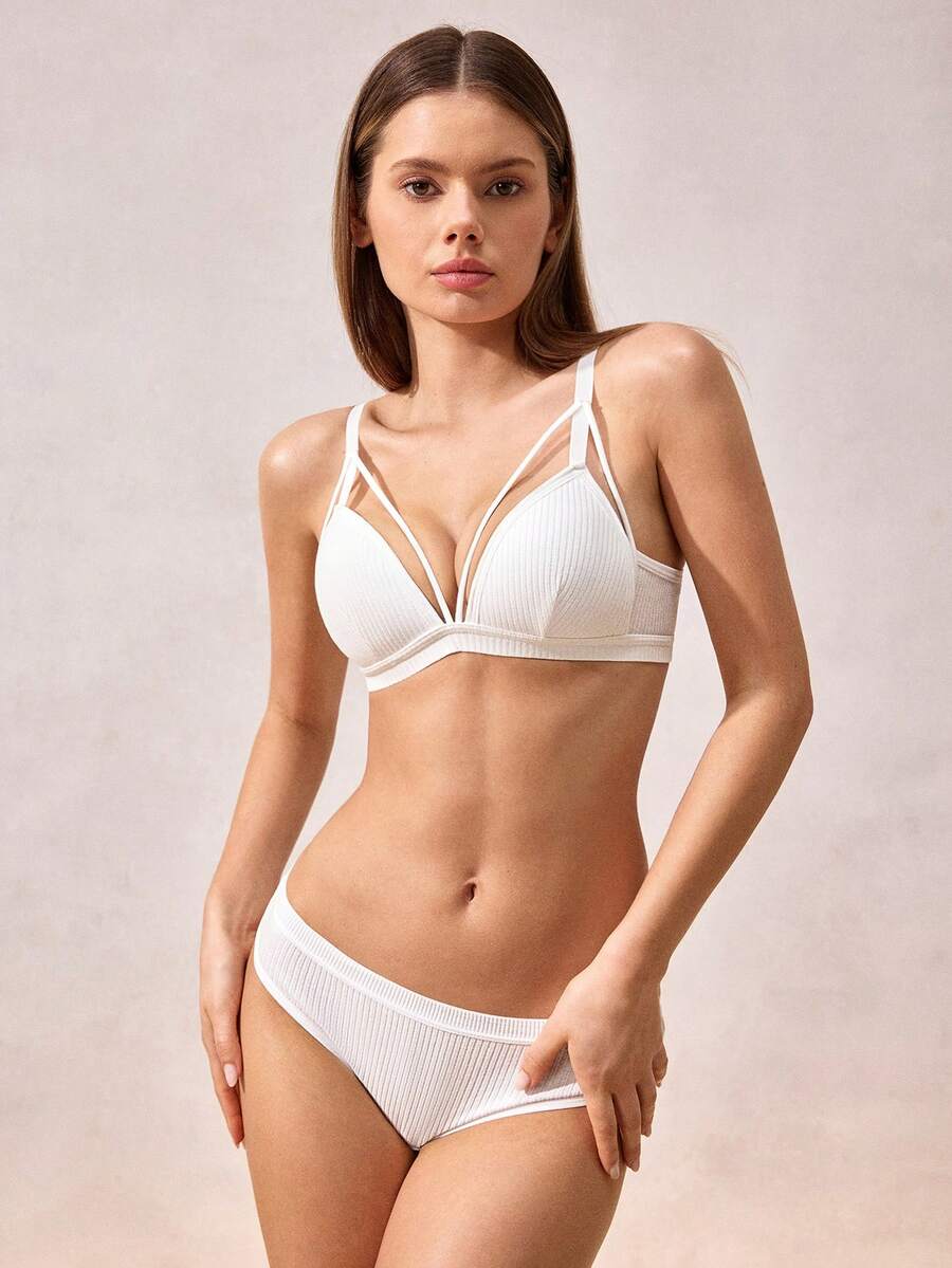 Veilyse Solid Harness Bra & Panty Lingerie Setfor Summerfor Summer - White - View 1