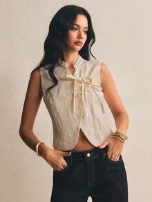 Poéselle 女士时尚优雅系带无袖衬衫，夏季 - 白色 - 查看 4