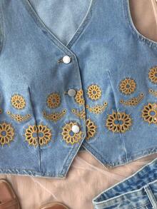 Soleia 女士无袖牛仔背心，性感度假风，蓝色 - 藍色 - 查看 3