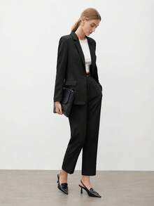 BizChic Quần tây nữ màu trơn tối giản, kiểu dáng thanh lịch, thích hợp mặc hàng ngày, trang phục công sở thường ngày, phong cách cổ điển dành cho phái nữ mùa thu/đông. - màu đen - Xem 8