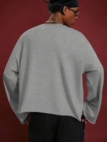 Manfinity EMRG Men's Casual Solid Color Long Sleeve T-Shirt - Light Grey - View 2