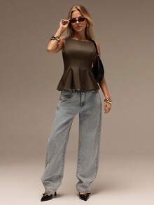 SHEIN Forever 21 春夏女款浪漫/舞會/正式/生日/90年代/商務休閒/優雅/西式穿搭/外出/時尚/休閒/Y2K/夜店/辦公室/雞尾酒會/復古/緊身/電音節/趣味/高雅/老錢風/街頭風/度假/鄉村音樂會/工作/端莊/春假/單身派對/音樂會/辣妹/基礎款/畢業/A字/無袖上衣 - 咖啡棕 - 查看 3