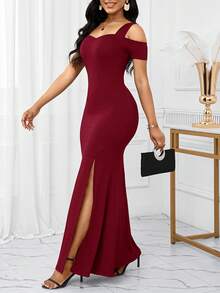 SHEIN Lady Vestido de fiesta de Navidad, vestido de ceremonia de recepción navideña - Burdeos - Ver 6