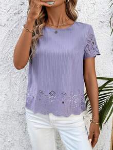 SHEIN Clasi Women's Short Sleeve Burnout Shirt, Spring/Summer - Mauve Purple - View 6