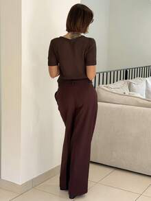 IamThia 女士优雅现代直筒高腰办公室西装裤 - 中紫紅色 - 查看 3