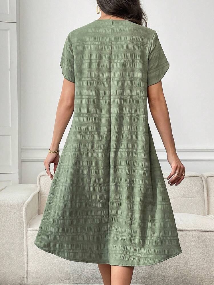 Women's Solid Color Petal Short Sleeve Casual Mid-Length Dress,Summer Dresses For Women Green Sage Dresses For Women Causal Dresses For Women Women Dress Zanea Dress For Woman,Summer Dress,Beach Outfits For Women, Elegant Dresses For Ladies,Vacation Outfits Women,Green Dress Buissness Casual Women Dress