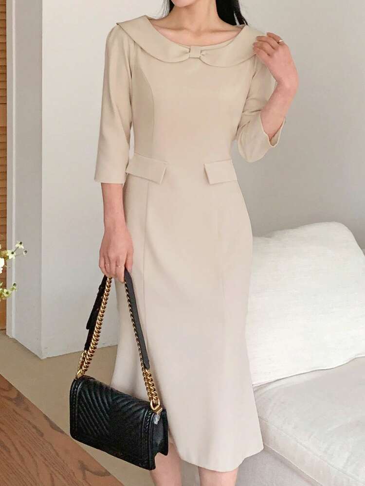 Women's Elegant Solid Color Midi Dress For Commuting