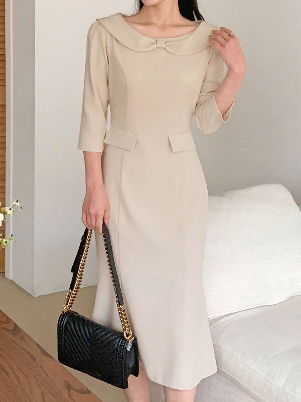 Women's Elegant Solid Color Midi Dress For Commuting Sundress