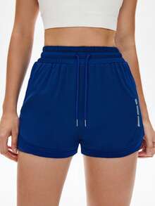 WanderVale Women's Sports Shorts With Mesh Patchwork And Reflective Dots - Blue - View 3
