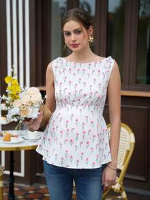 SHEIN 孕妇宽松印花A字短款T恤 - 彩色 - 查看 1