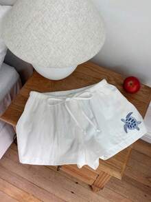 Comfortcana 休闲复古海洋蓝海龟印花图案 - 适合音乐节、海滩、夏季度假、白色夏日郊游、海边度假，可爱柔美少女和清纯少女的Y2K复古风格，Wes - 白色 - 查看 7