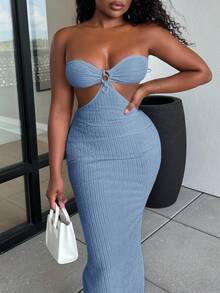 Alexandranx Women's Apricot Halter Dress Coverup, Beach Resort - Blue - View 5