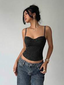 Aloruh Black Sexy Camisole For Romantic Date Club Night Summer - Black - View 6