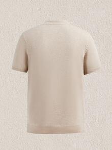 Mercer Haus Men's Casual Versatile Solid Color Short Sleeve Knit Top - Apricot - View 2