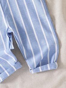 SHEIN 男婴夏季休闲条纹连体衣 - 藍色 - 查看 5