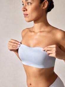 1pc Seamless Wireless Lightly Padded Bralette For Small Chest Women,Lift & Push Up, Strapless & Backless,Suitable For Flat Chest, Cool Light Blue - Blue - View 6