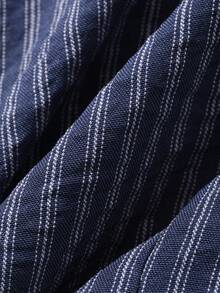 DAZY Chemise d'été décontractée pour femmes avec manches courtes, col, taille plissée rayée, style Y2K, pour les vacances et l'école - Bleu azur - Voir 8
